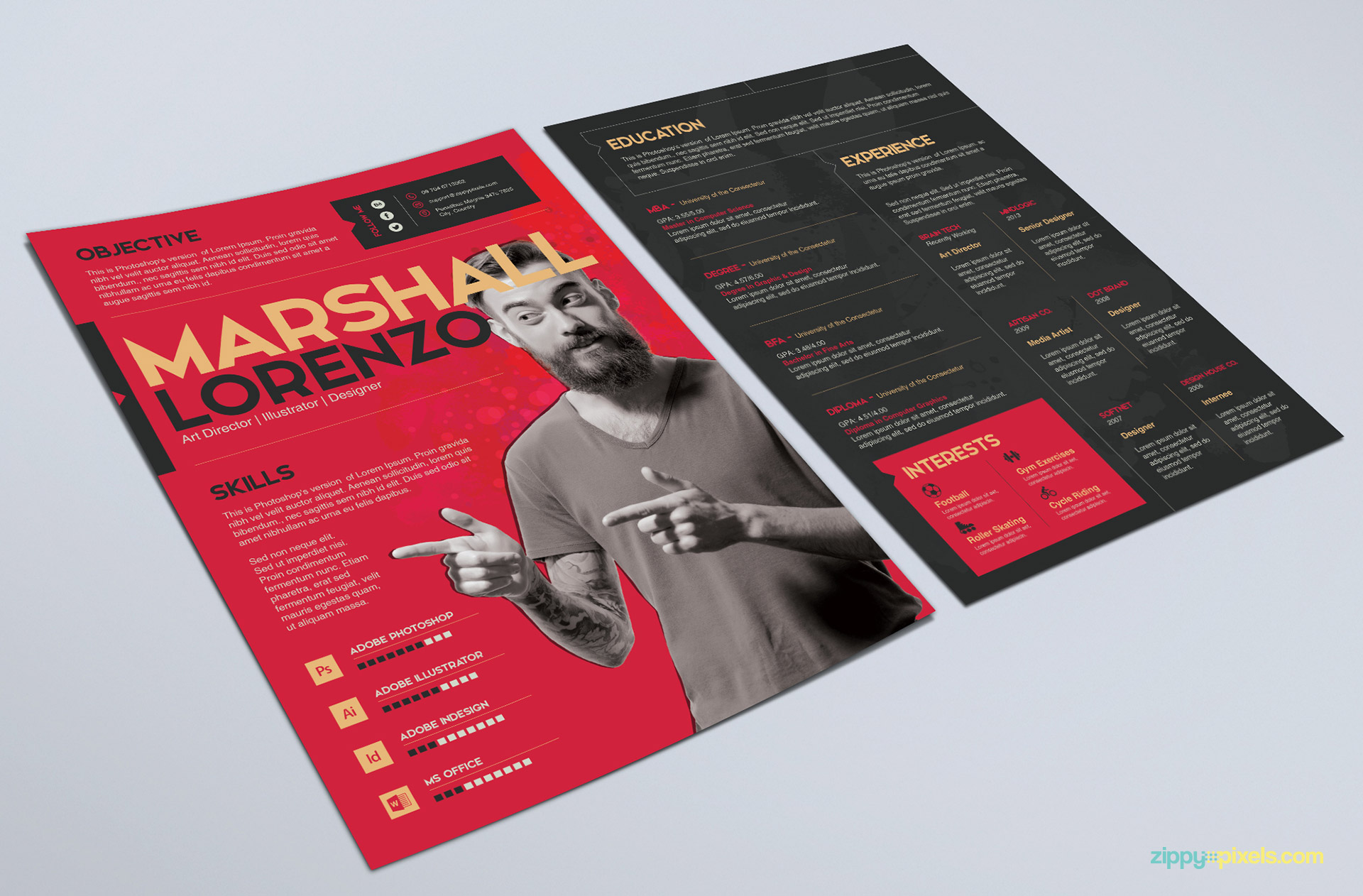 Creative PSD Resume Template in Red Color