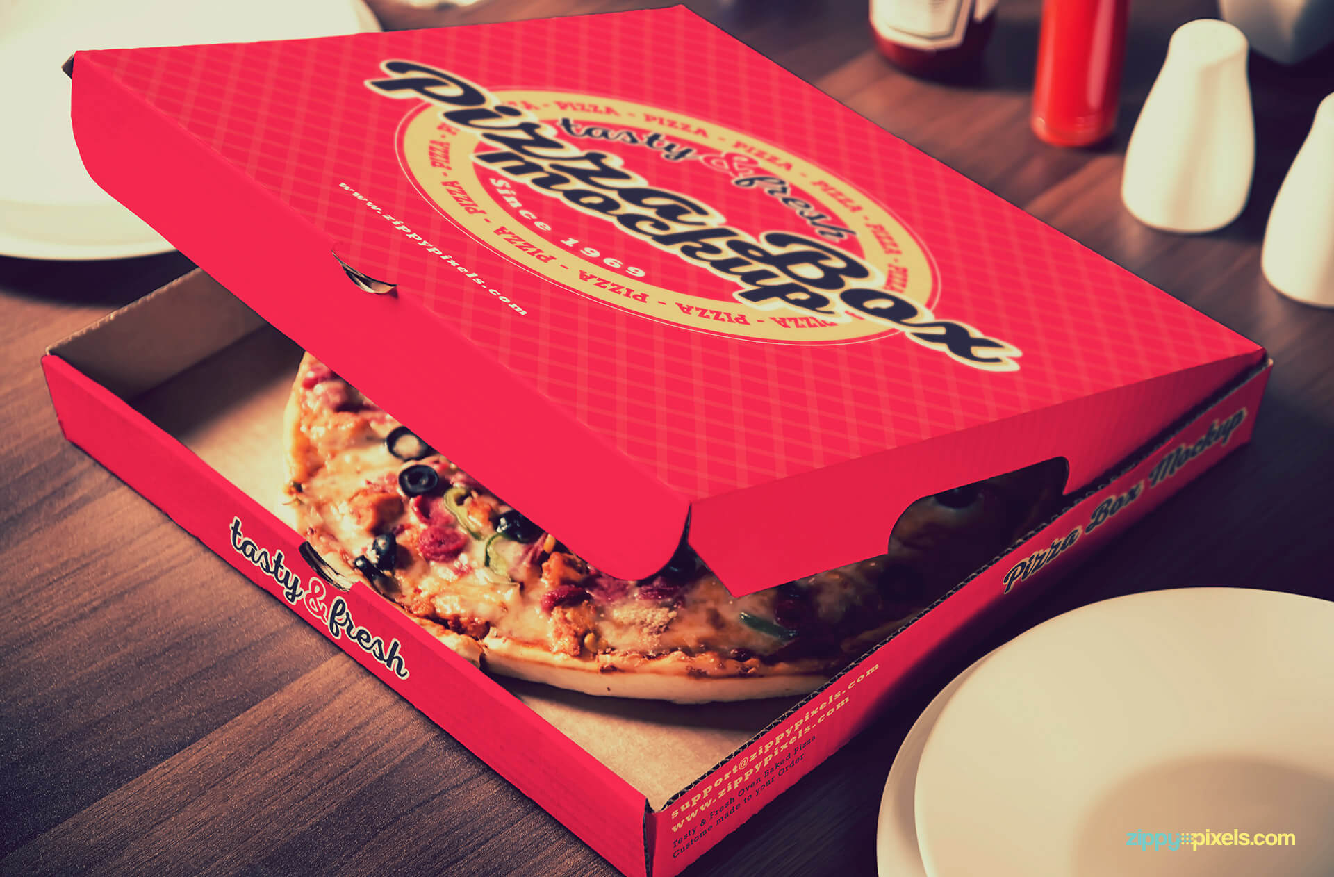 Pizza cardboard box mockup.