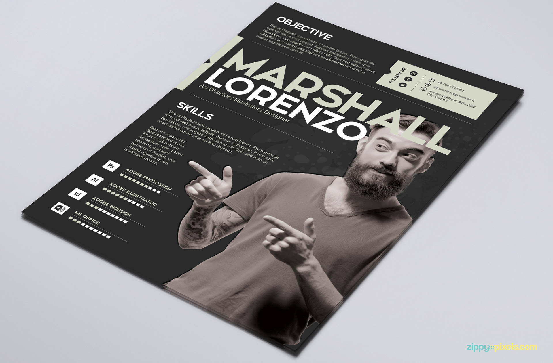 Black Color Creative PSD Resume Tempalte for Graphic Designers