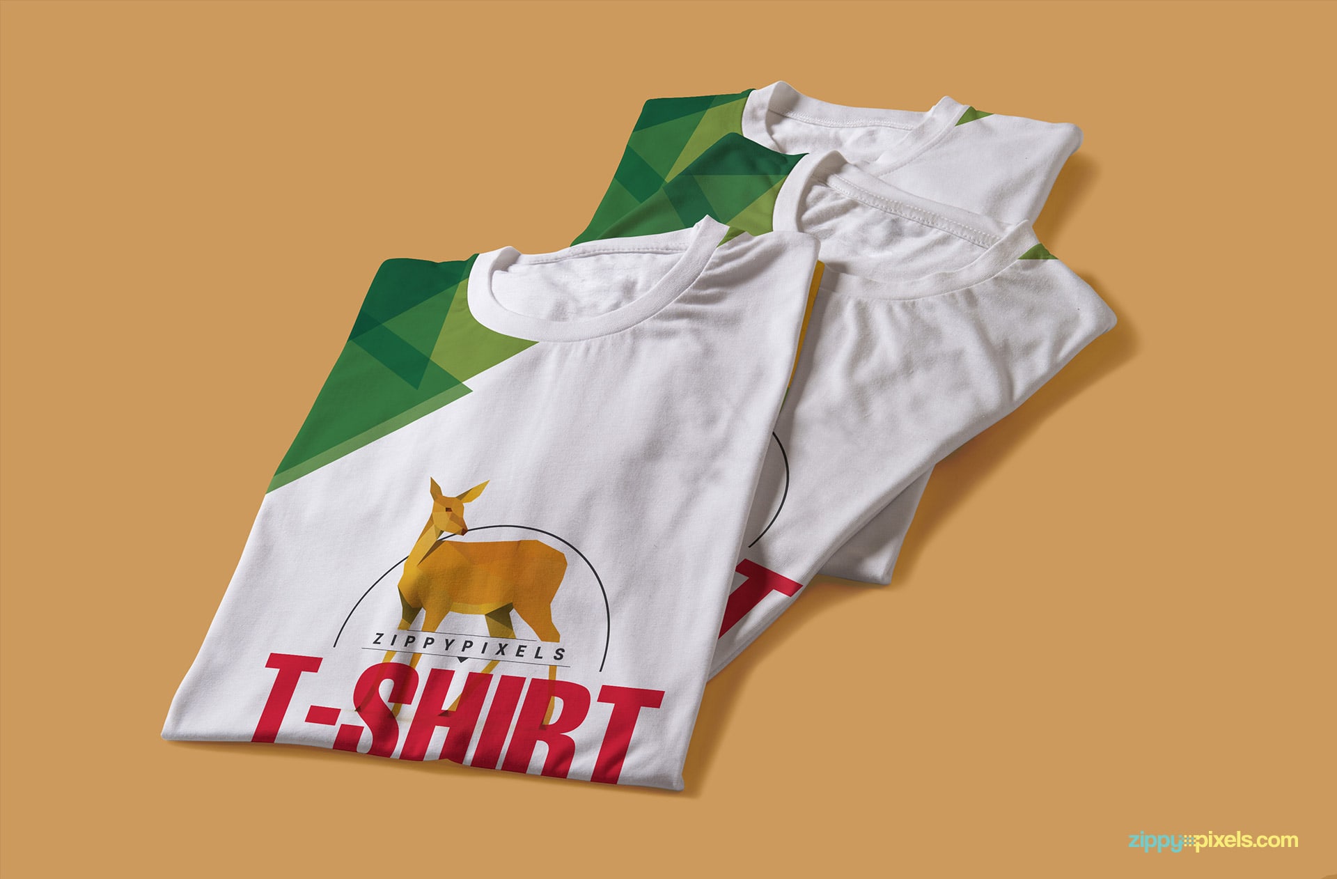 T-shirt mockup displayed in stacks