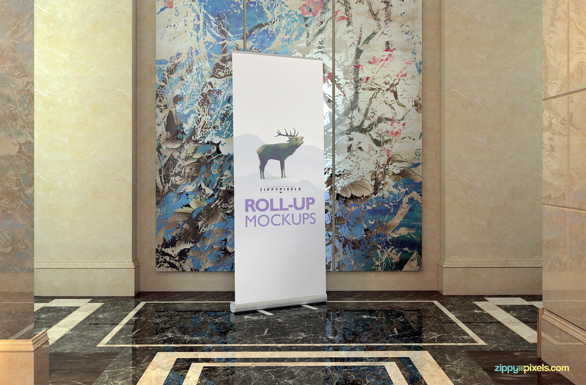 Elegant roll-up banner mockup psd.