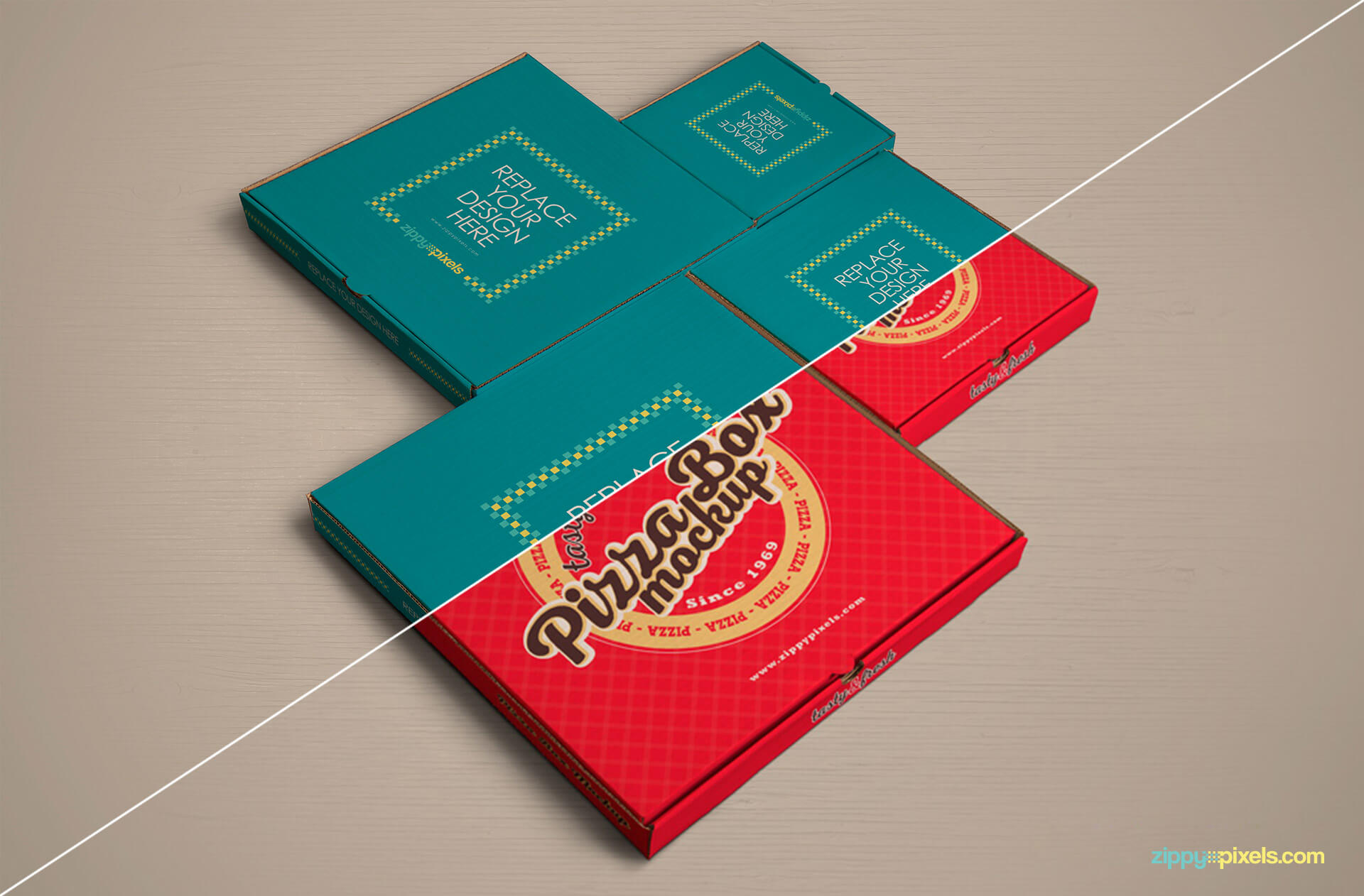 Customizable pizzabox mockups.