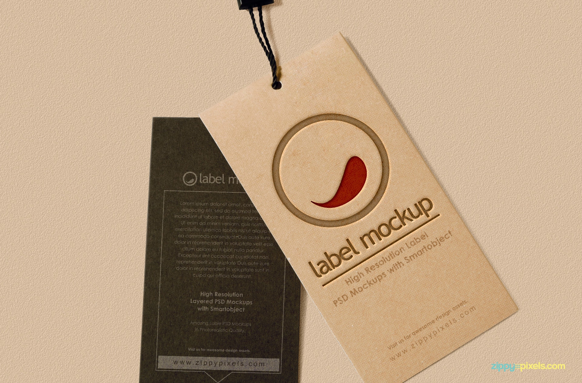 Embossed label mockup PSD.