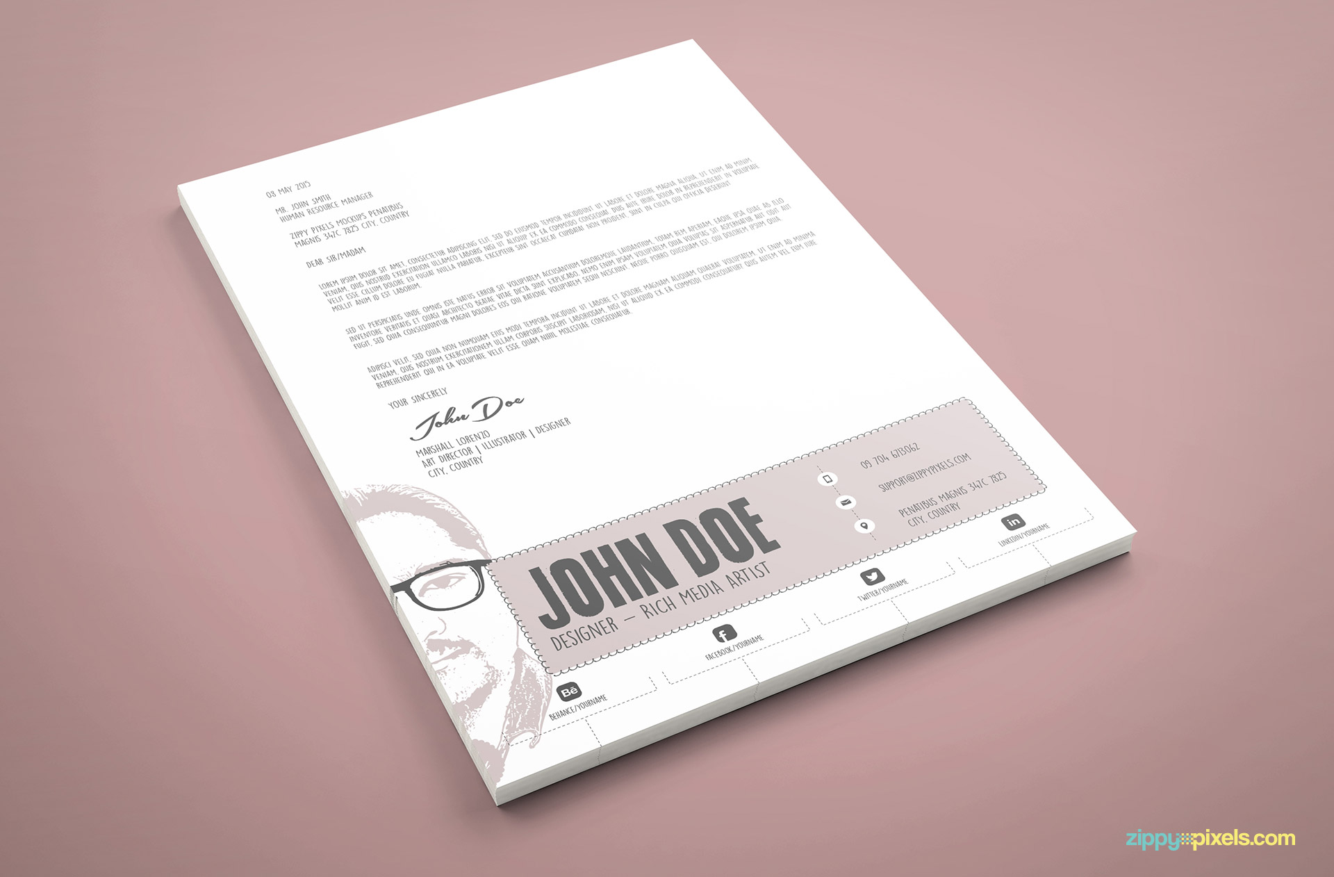 Designer Cover Letter PSD Template in Sketch Art Style