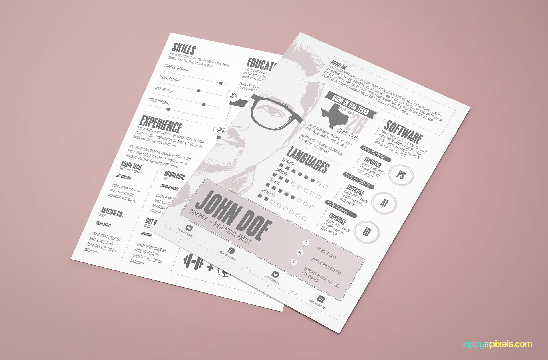 Designer Resume & Cover Letter PSD Template in Sketch Art Style