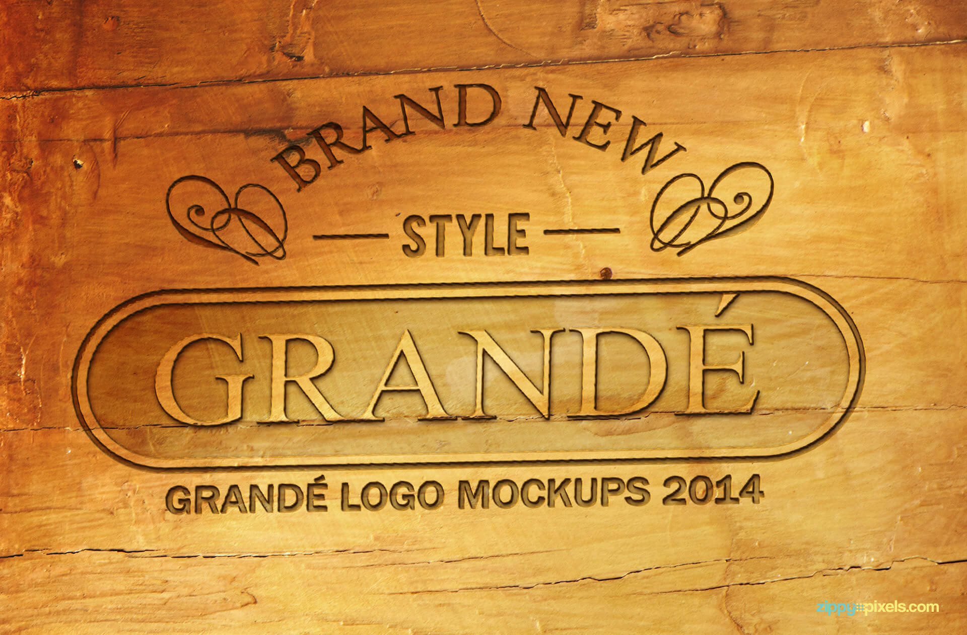 Engraved wood wall logo mockup