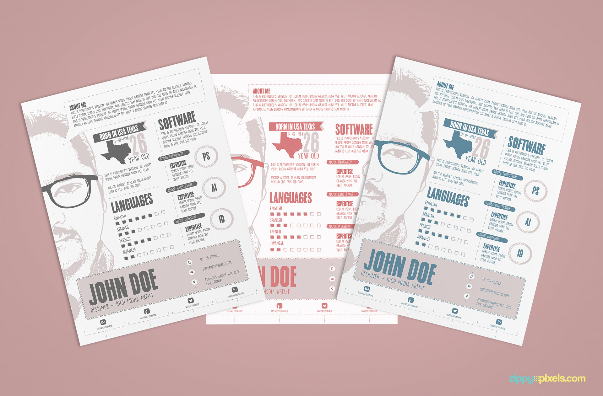 Designer Resume PSD Template in 3 Colors