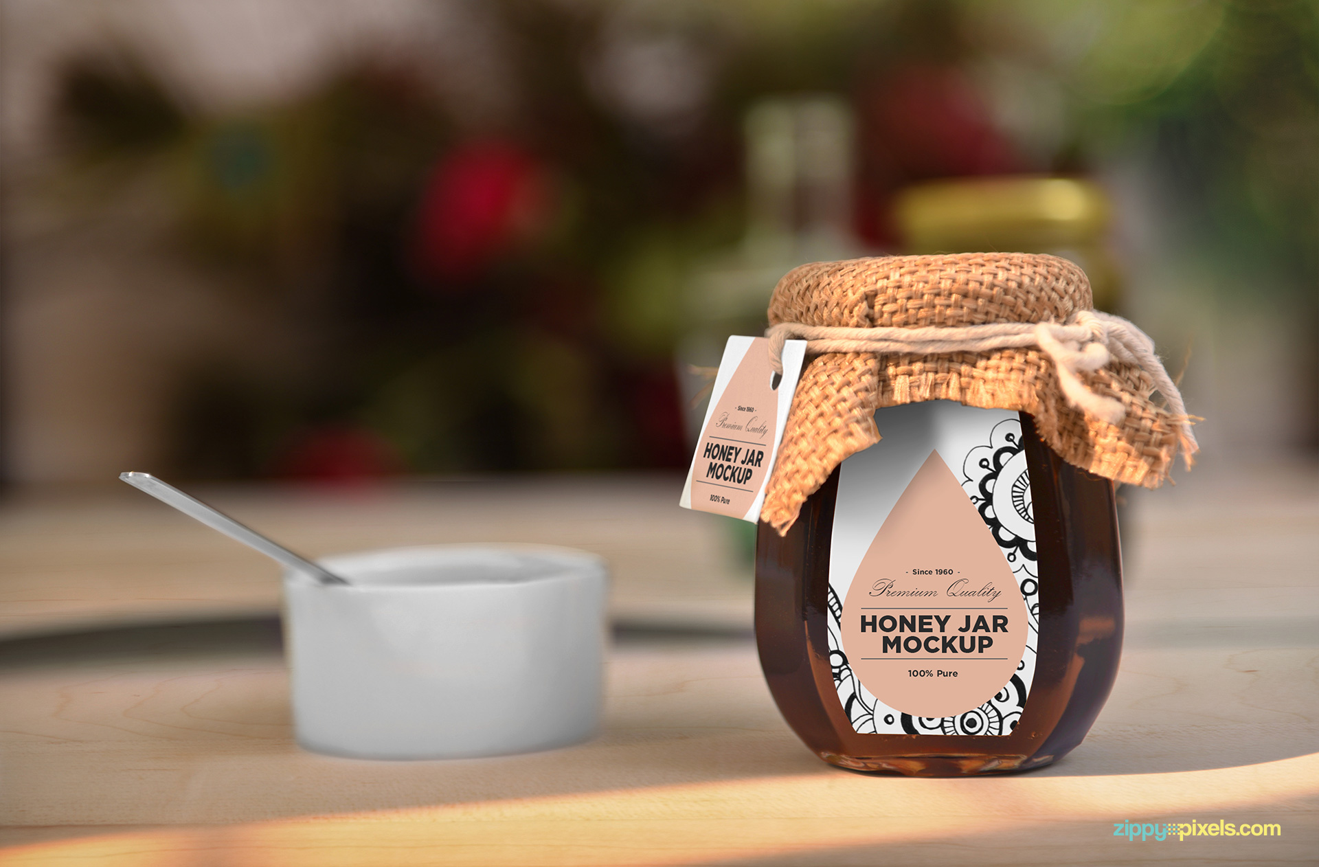 Attractive honey jar mockup.