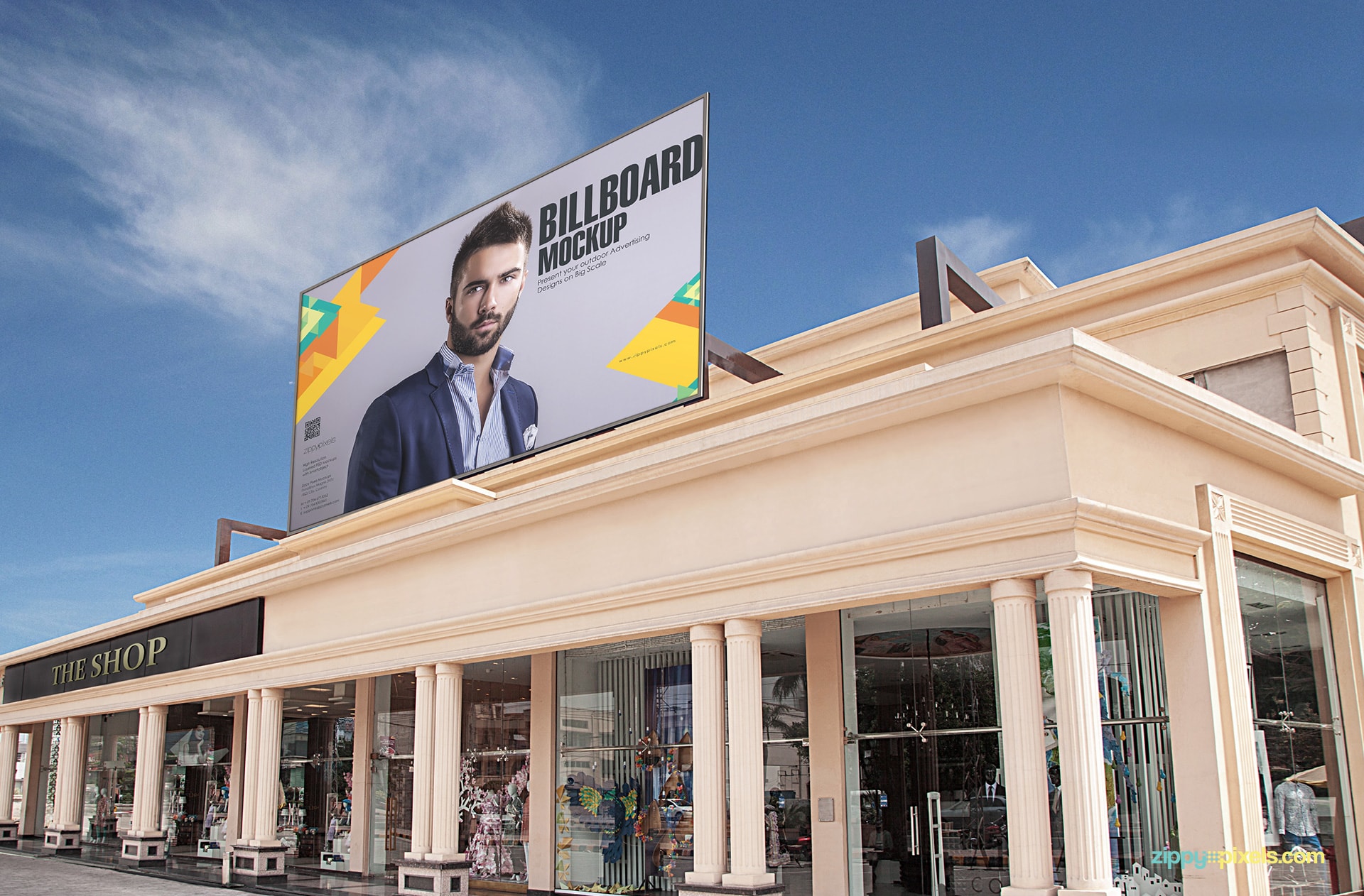 Billboard PSD mockup showing a billboard on shopping mall for outdoor advertising