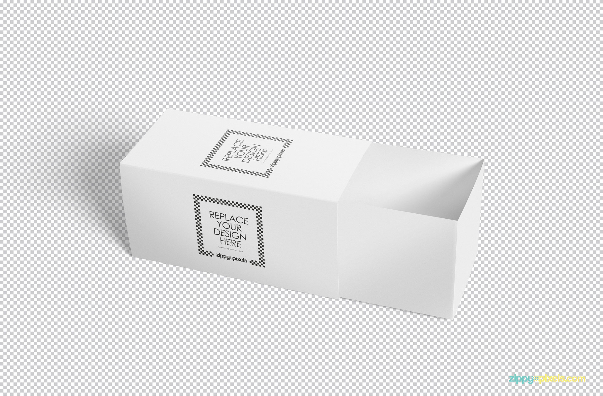 Plain white sliding box mockup holding ability to edit every element in adobe Photoshop.