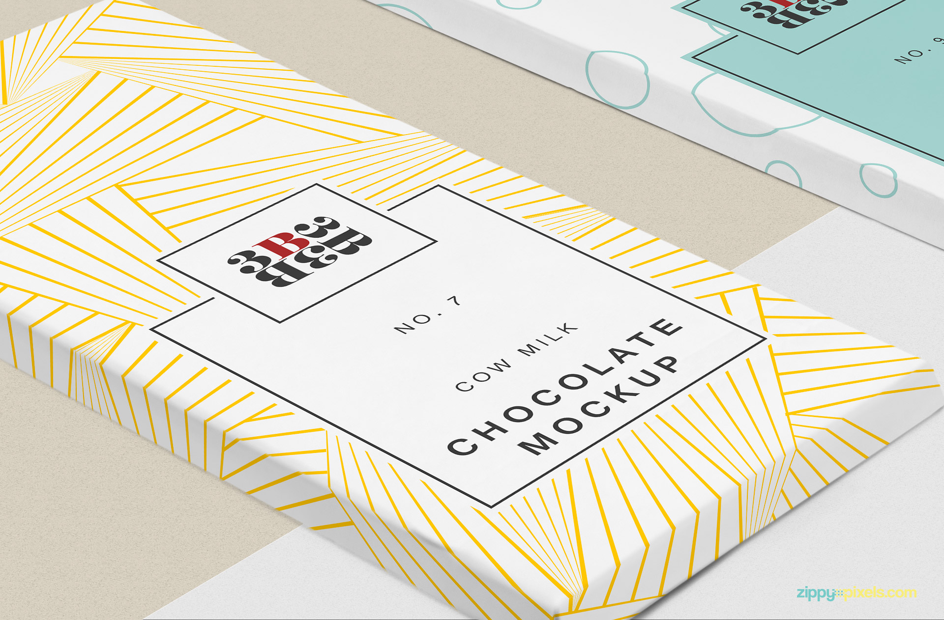 Zoom in view of chocolate packaging mockup.