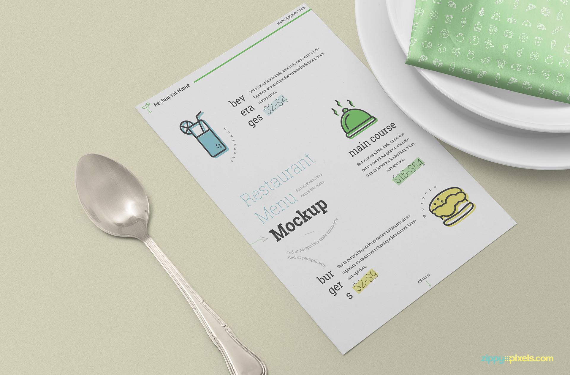 Fully customizable free menu card mockup.