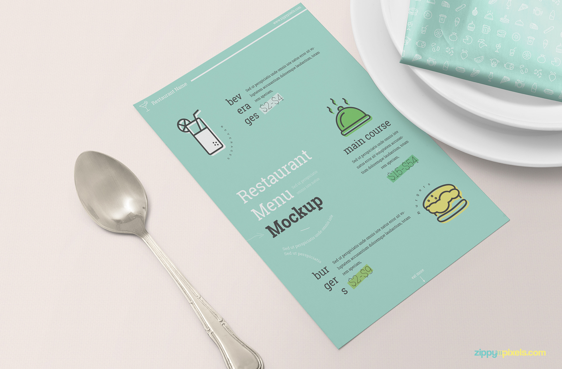 Fully customizable menu mockup scene.