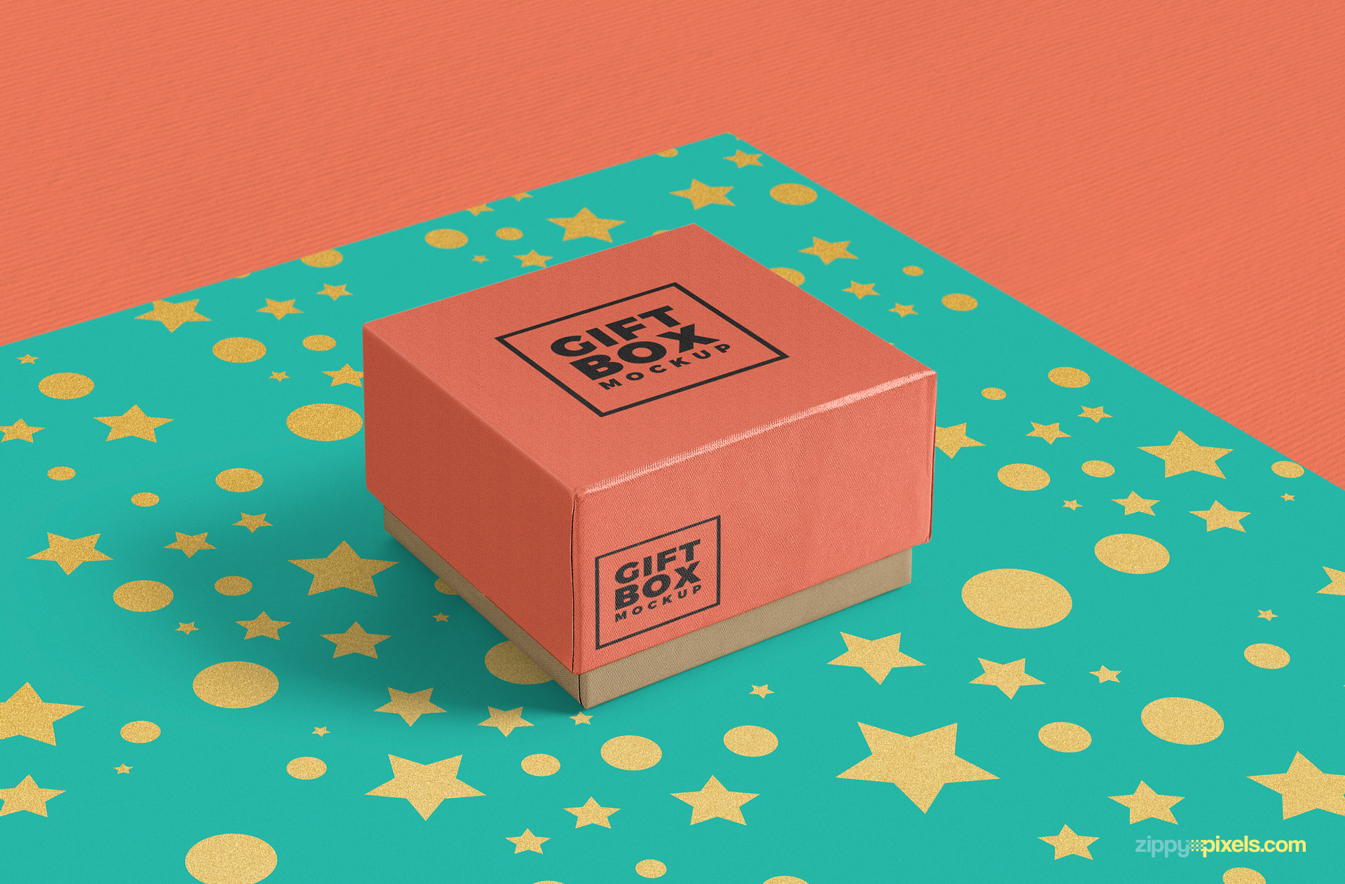 free gift box mockup with endless background color customizations