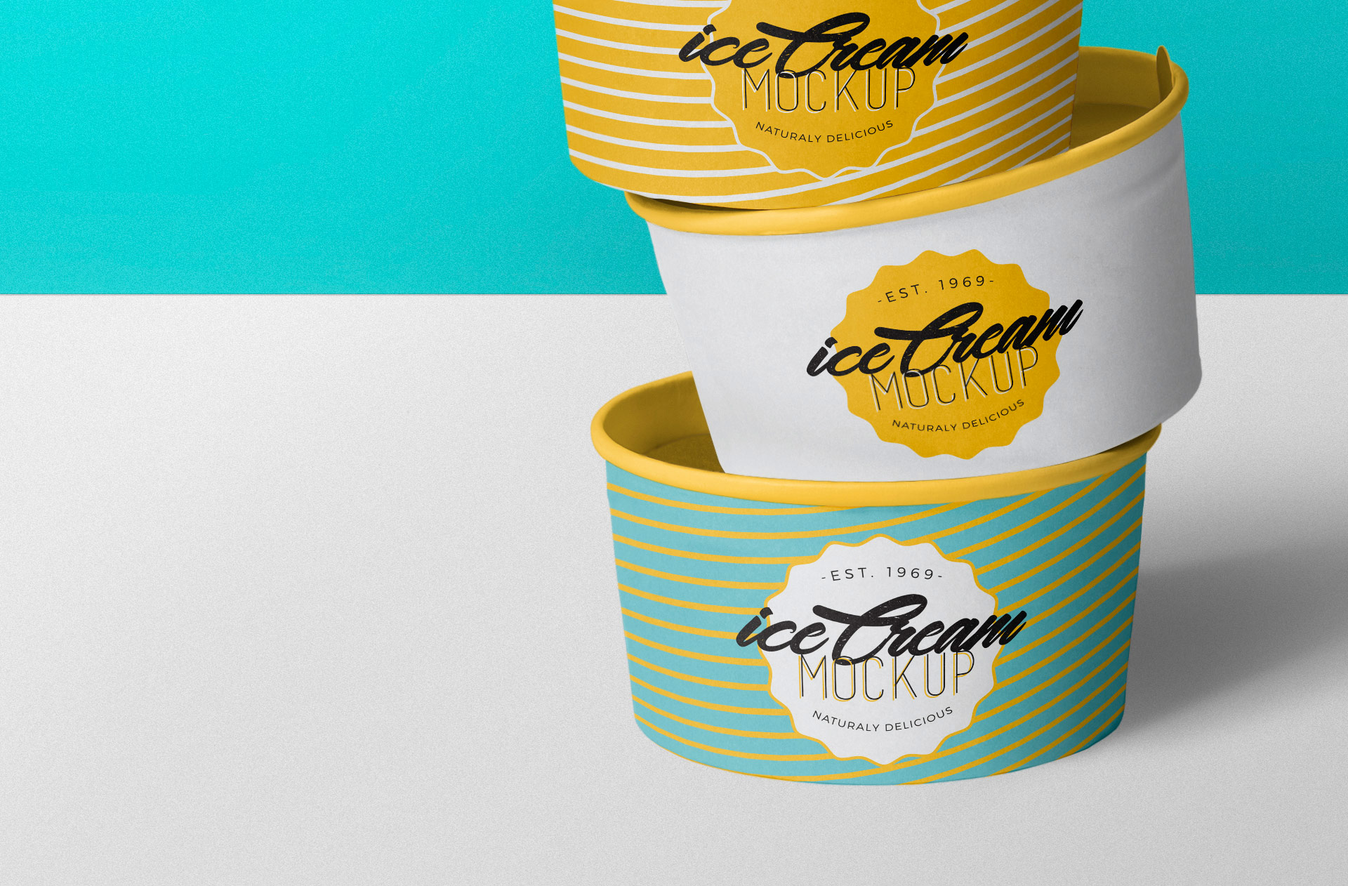 Separate smart object for ice cream cups and their lids.