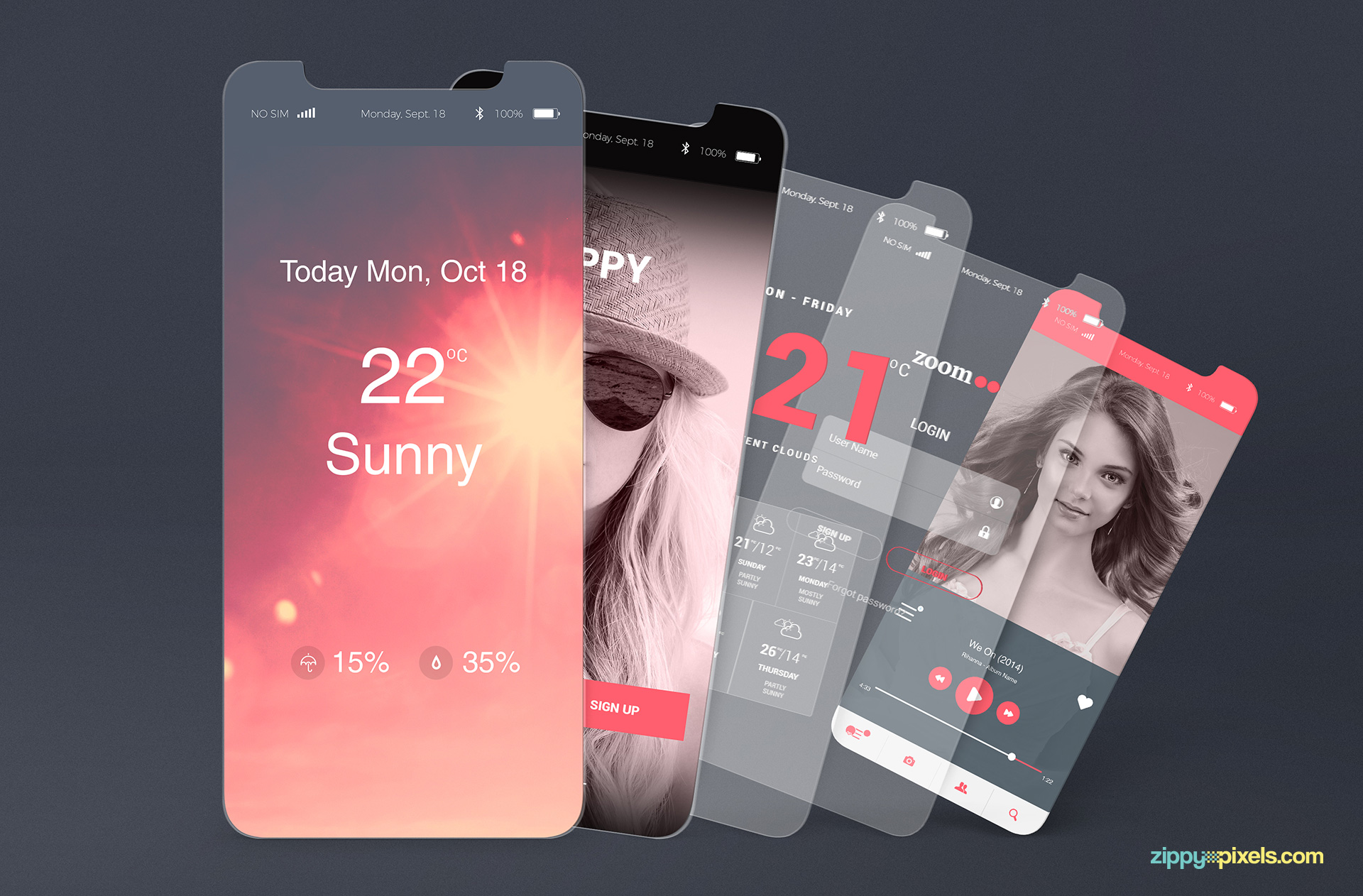 App presentation mockups for iPhone X.