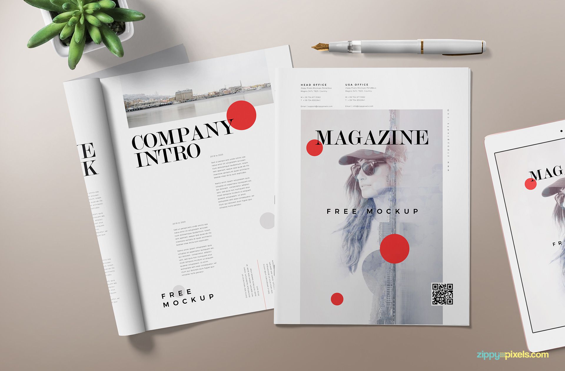 Fully customizable magazine mockup scene.