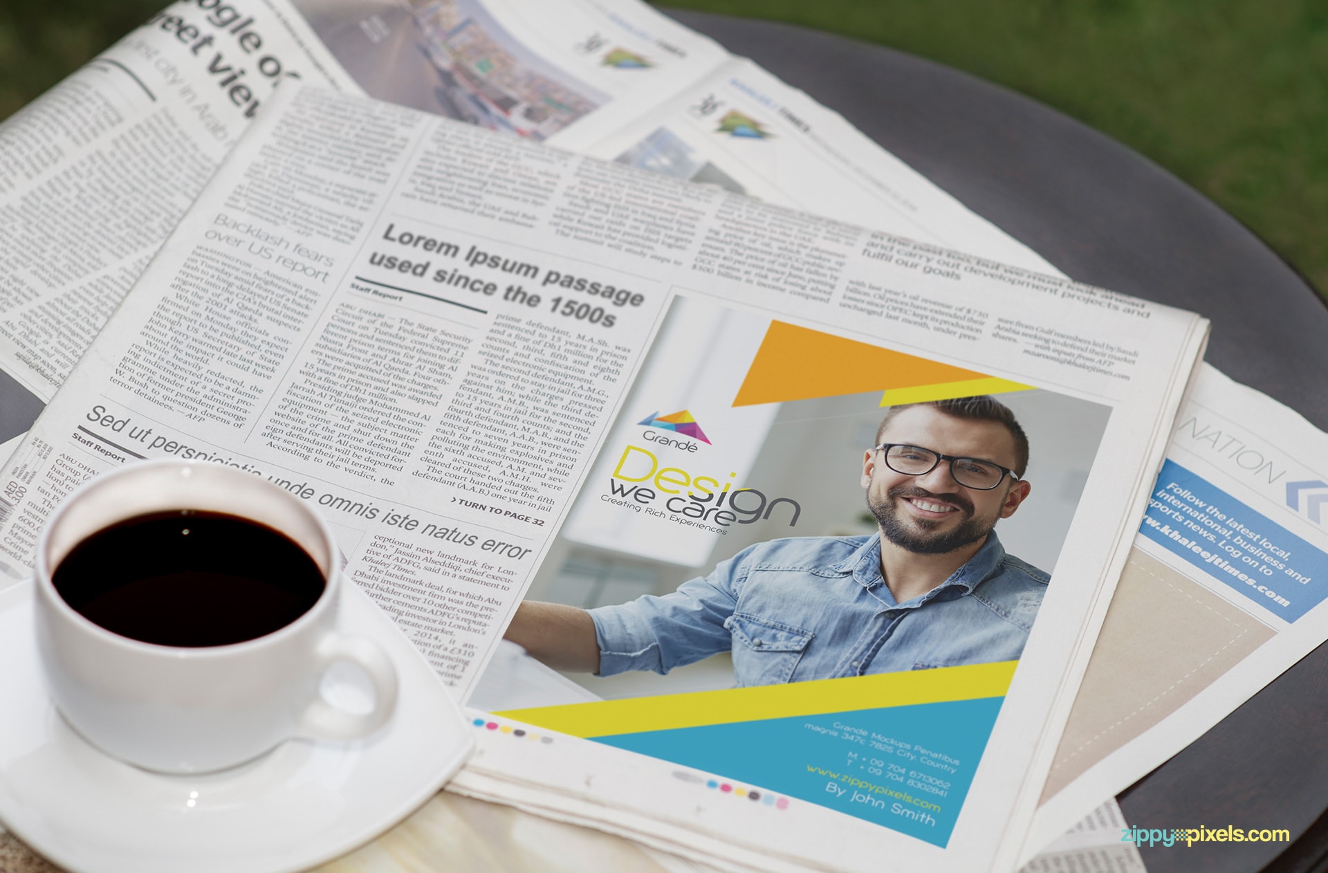 Advertisment PSD mockup of stack of newspaper on table