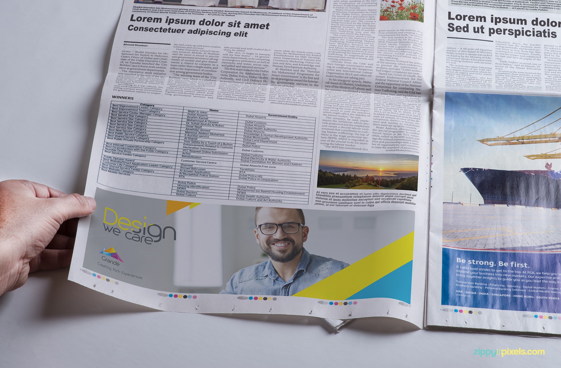 Newspaper Ad PSD mockup with close up shot of newspaper page