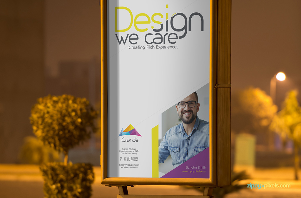 Free Poster Mockup of a roadside poster