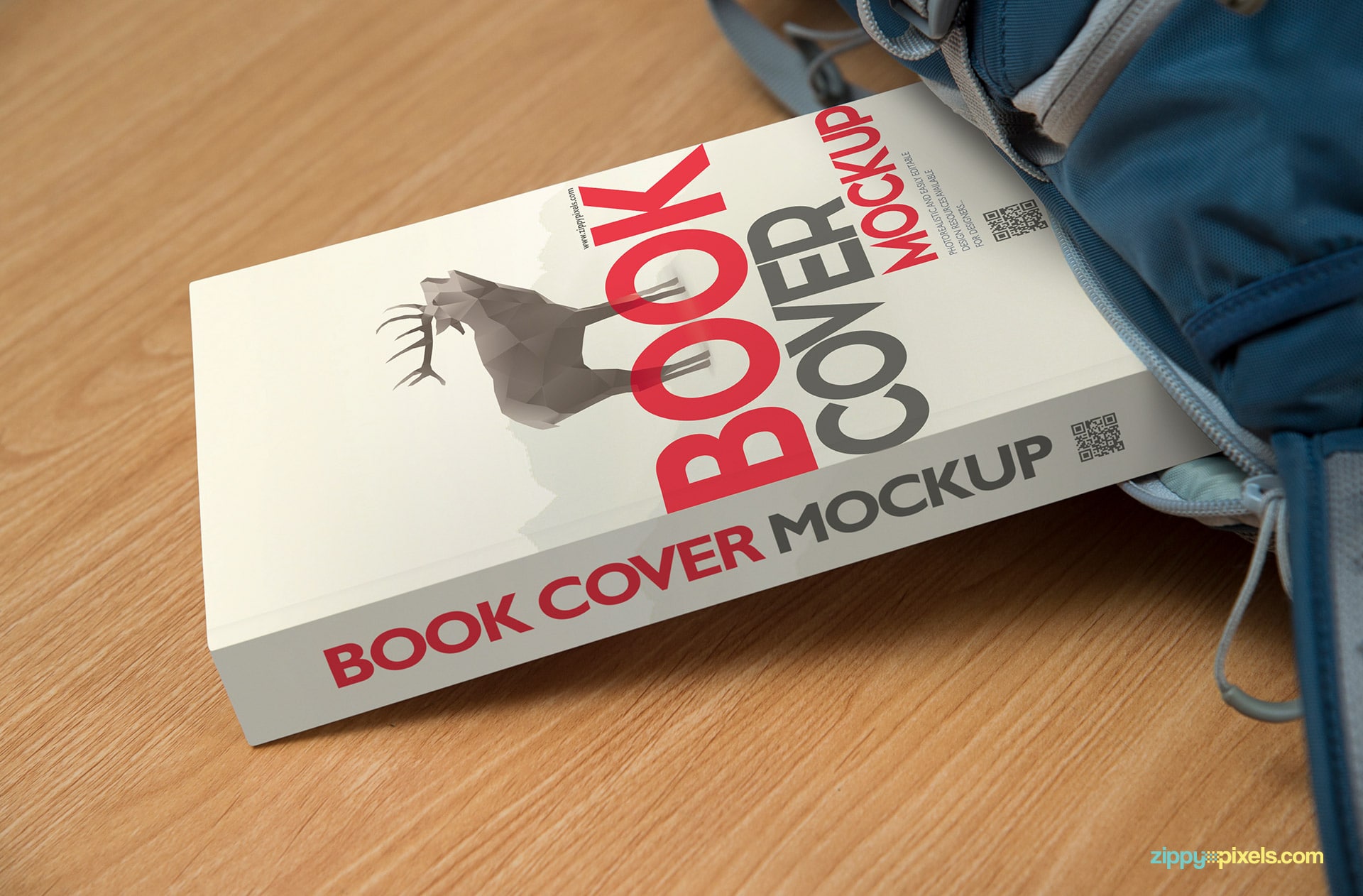 Awesome book mockup to showcase front cover design in zoomed shot of paperback book in bag