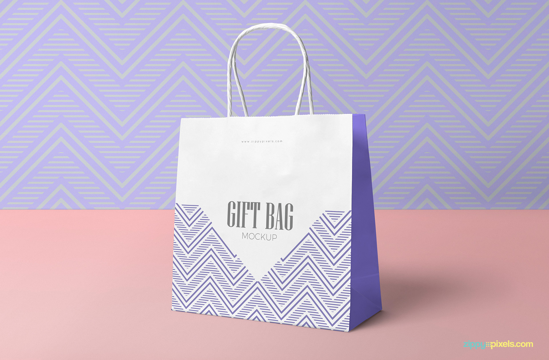 Changeable background of gift bag mockup.