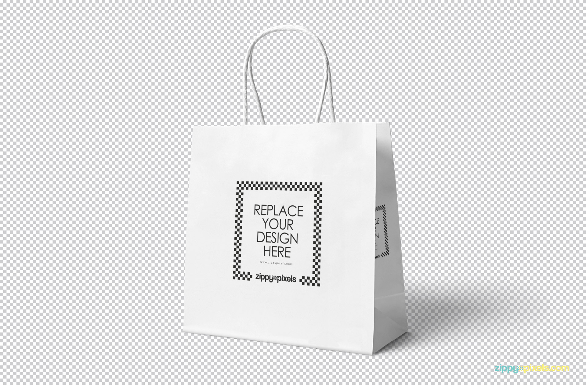 Gift bag mockup showing replaceable design option.