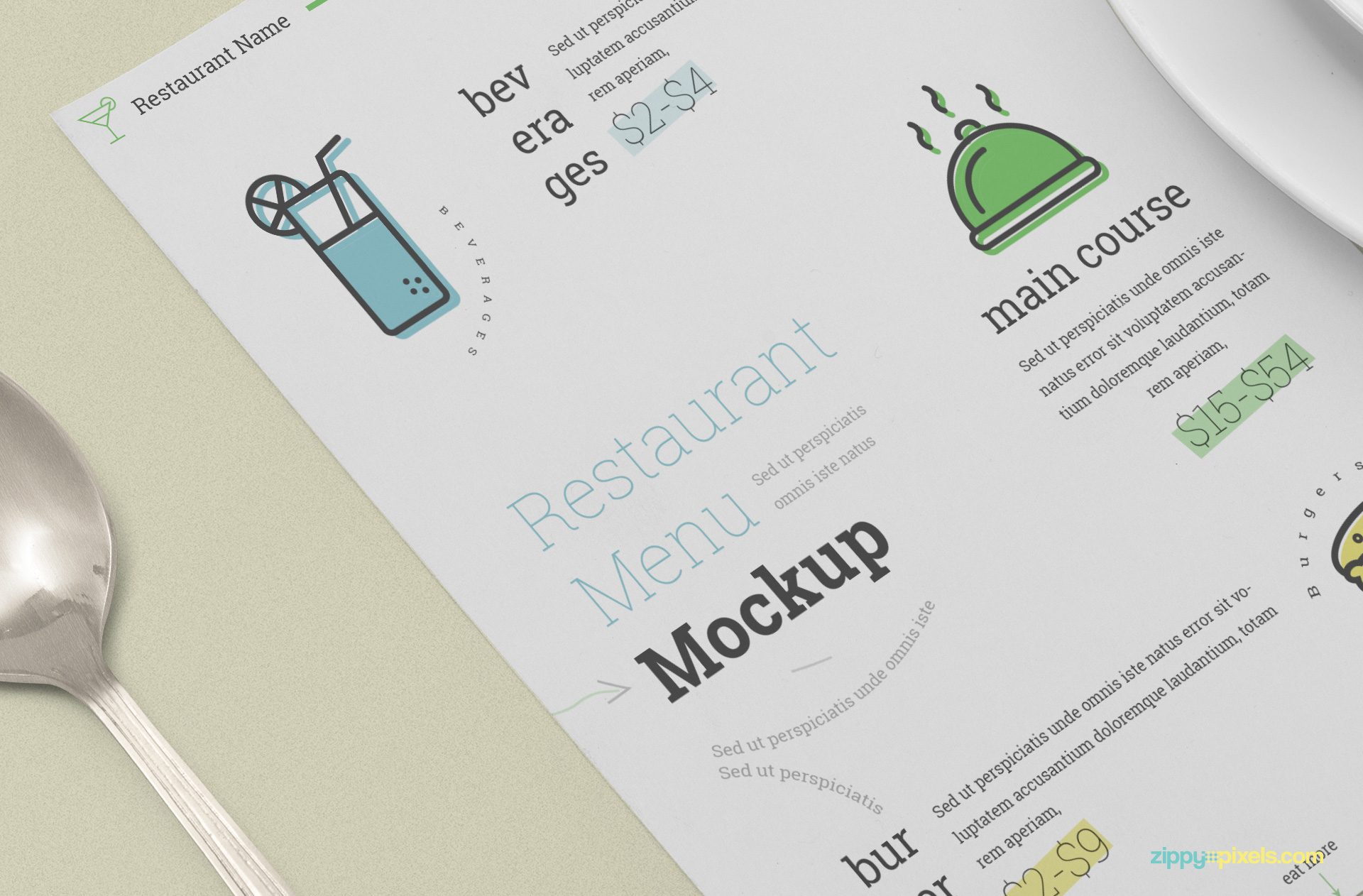 Customize light effects and menu of this menu mockup.