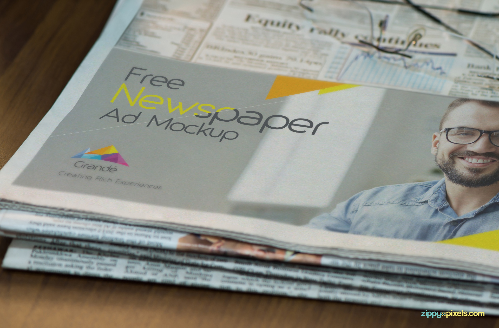 A stack of newspapers placed on the wooden background.