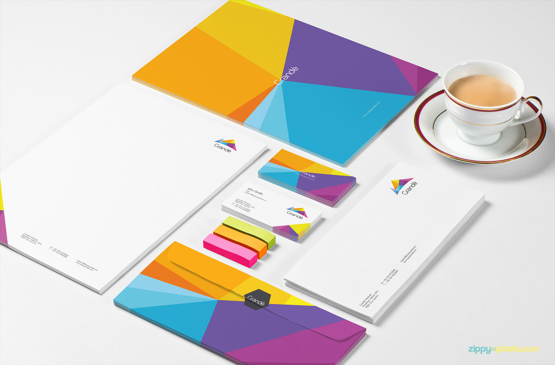 Brand Identity Mockup Set of Stationery; Letterhead, Envelopes, Business Cards