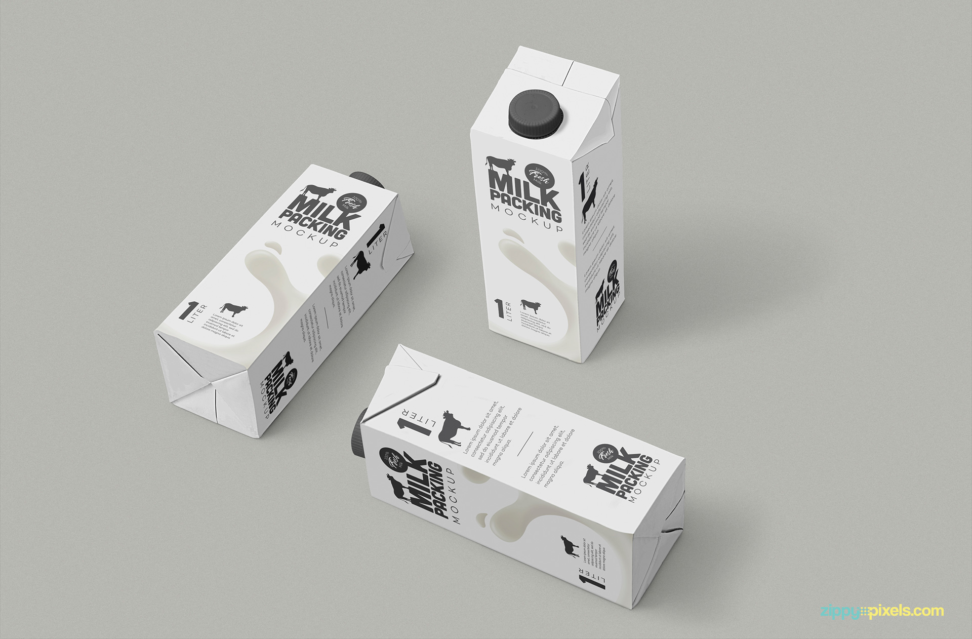 Three milk carton placed on customizable background.