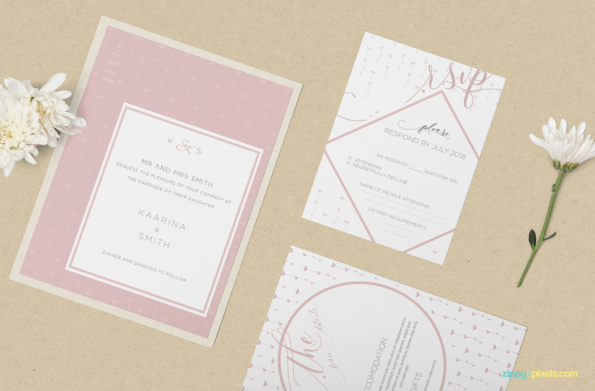 Three gorgeous wedding cards mockup.