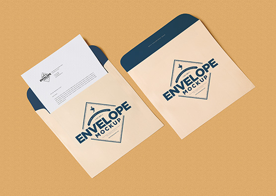 Free Unique Squared Shaped Envelope PSD Mockup + Letterhead Mockup