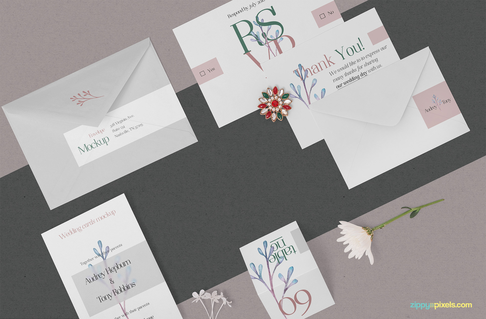 Free elegant wedding stationery mockup.