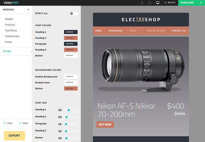 electroshop awesome email templates with customizeable layouts